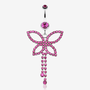Classic Butterfly Sparkle Belly Ring-Fuchsia